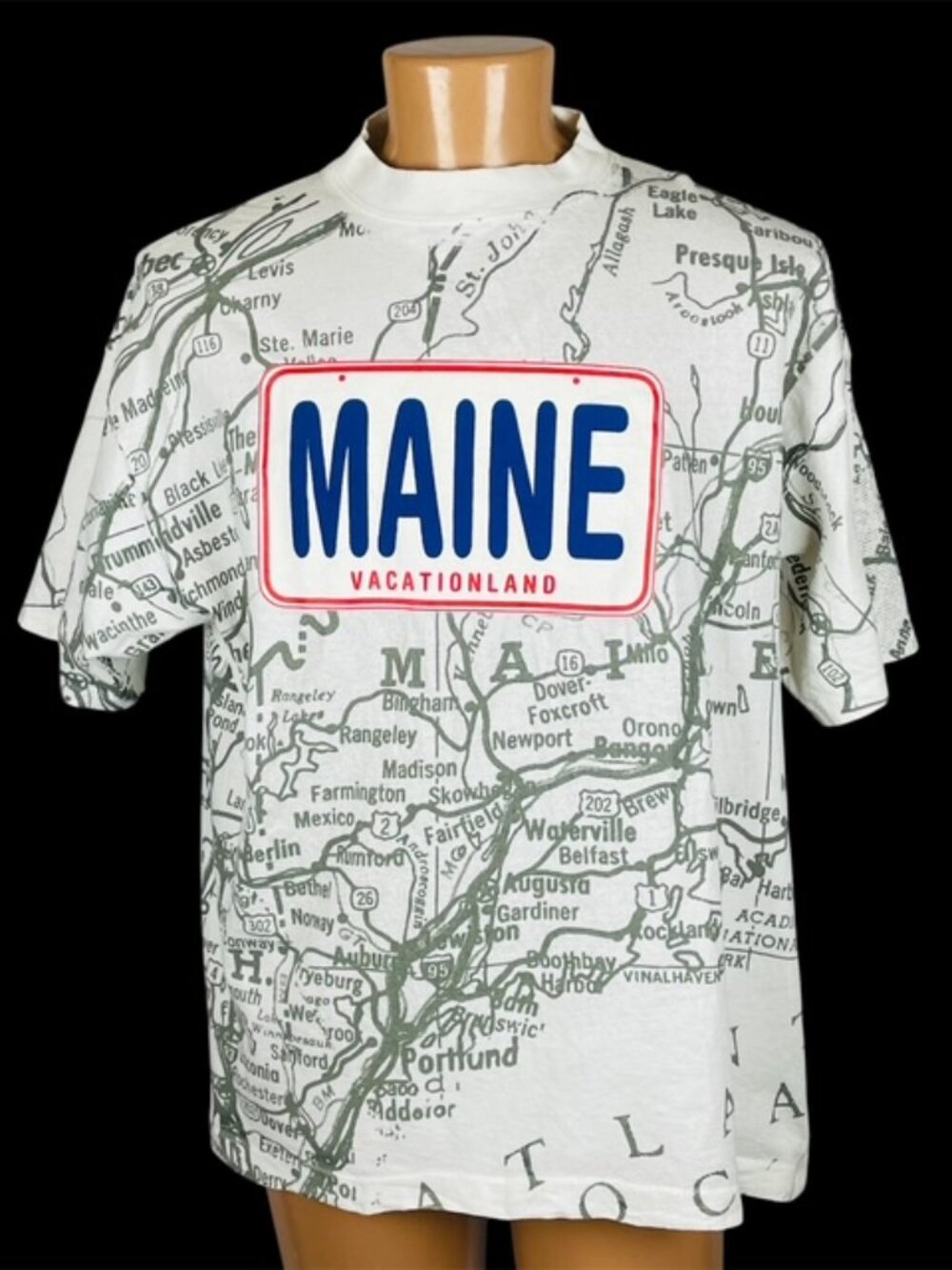 Vtg 80s Sun Sportswear Maine Single Stitch T-Shirt Sz 2XL Bigger Map Vacation